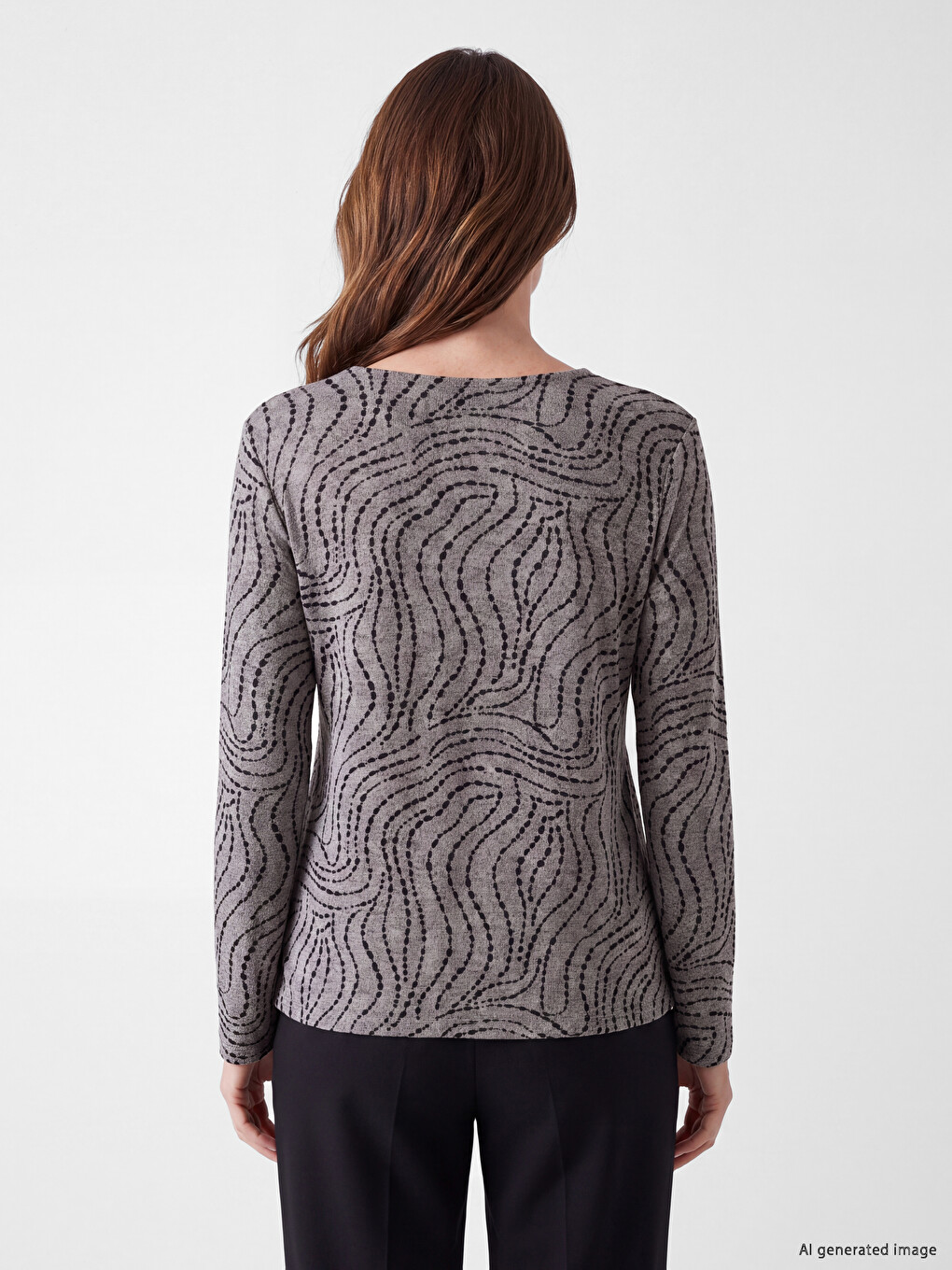 Crew Neck Patterned Blouse-3