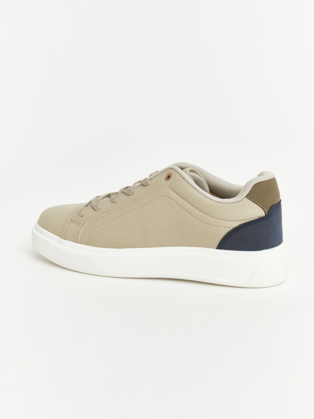 Bej Suni Deri Görünümlü Erkek Sneaker-1