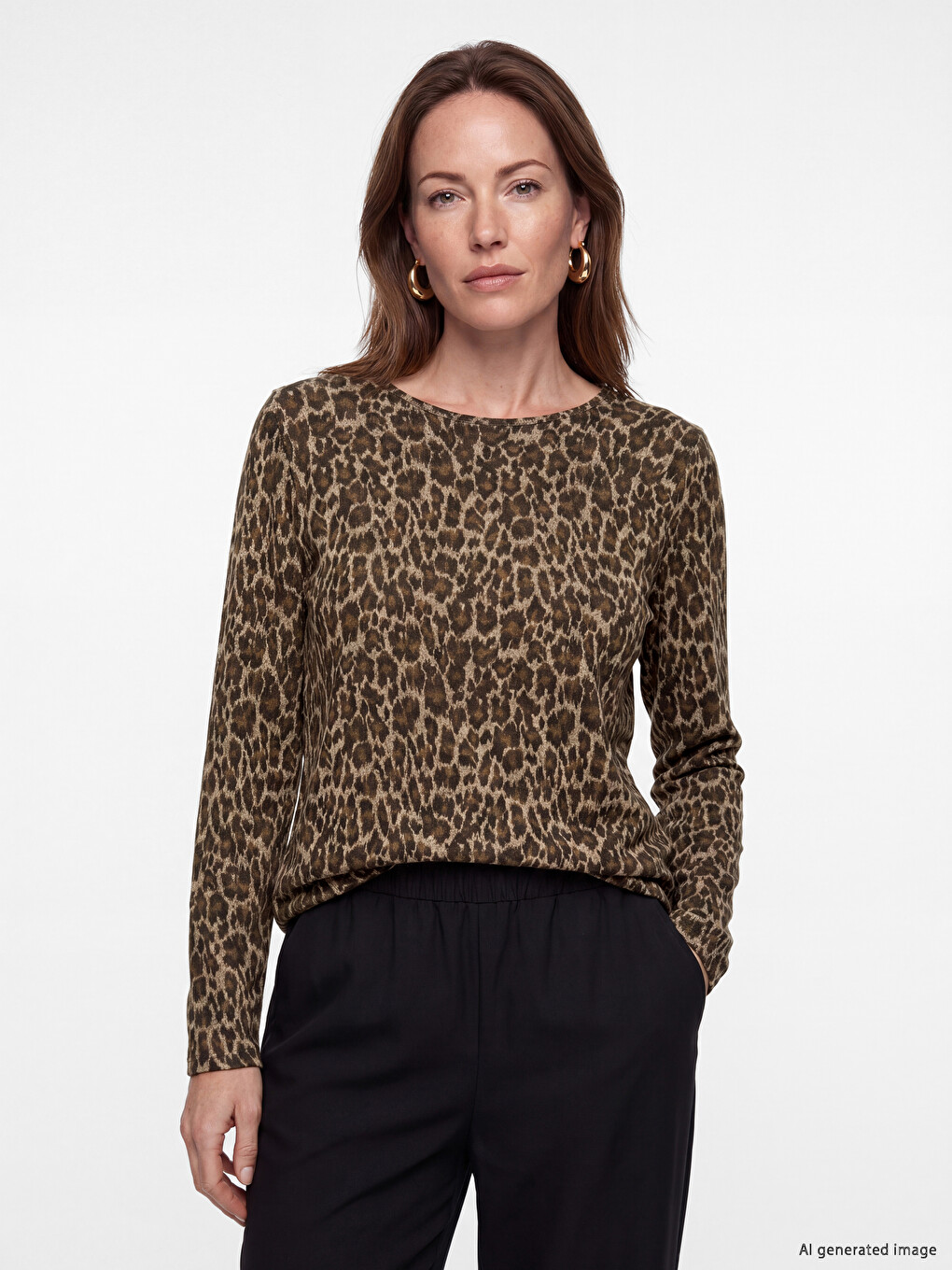 Damen T-shirt Mit Rundhalsausschnitt Und Leopardenmuster