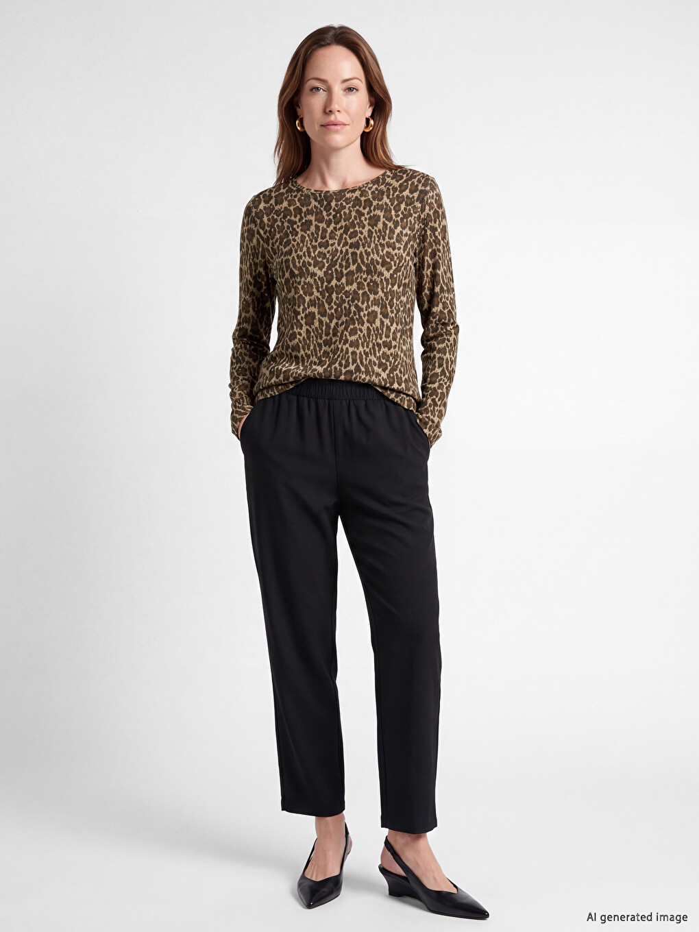 Damen T-shirt Mit Rundhalsausschnitt Und Leopardenmuster-1