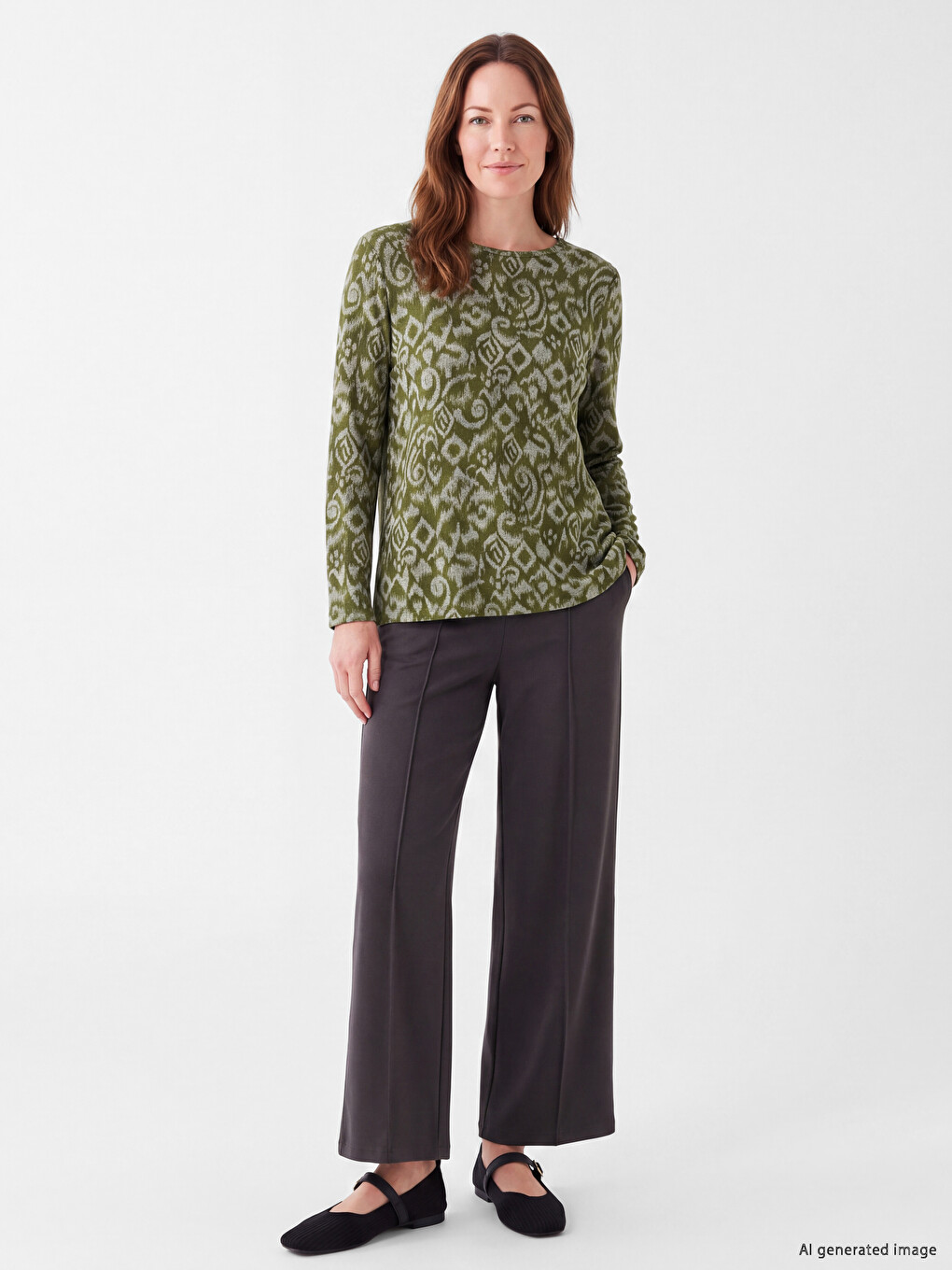 Crew Neck Patterned Women's T-shirt-1