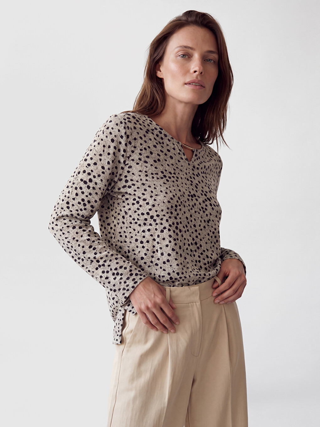 Crew Neck Polka Dot Blouse