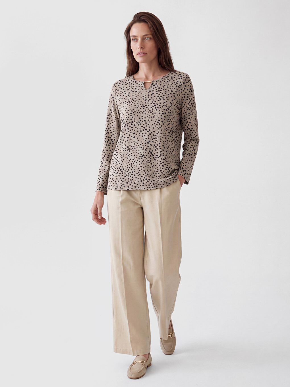 Crew Neck Polka Dot Blouse-1