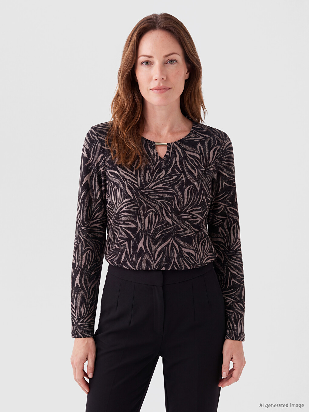 Crew Neck Patterned Blouse