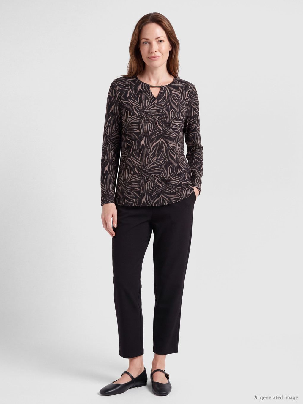 Crew Neck Patterned Blouse-1