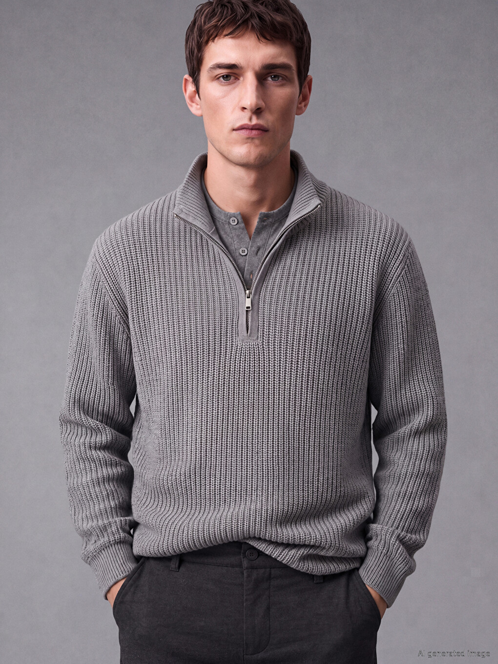 Pulover Tricotat Mock Neck Bărbați