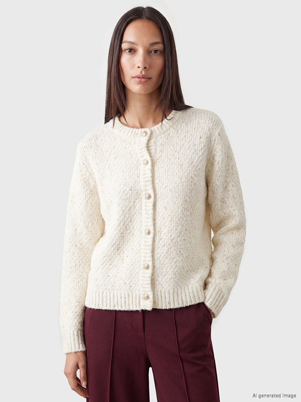 Crew Neck Patterned Women's Knitwear Cardigan-1
