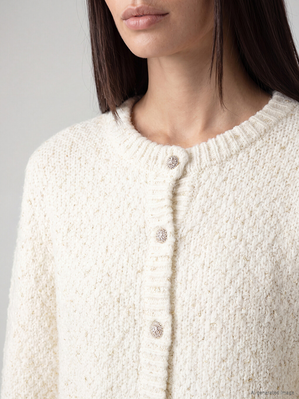 Crew Neck Patterned Women's Knitwear Cardigan-2