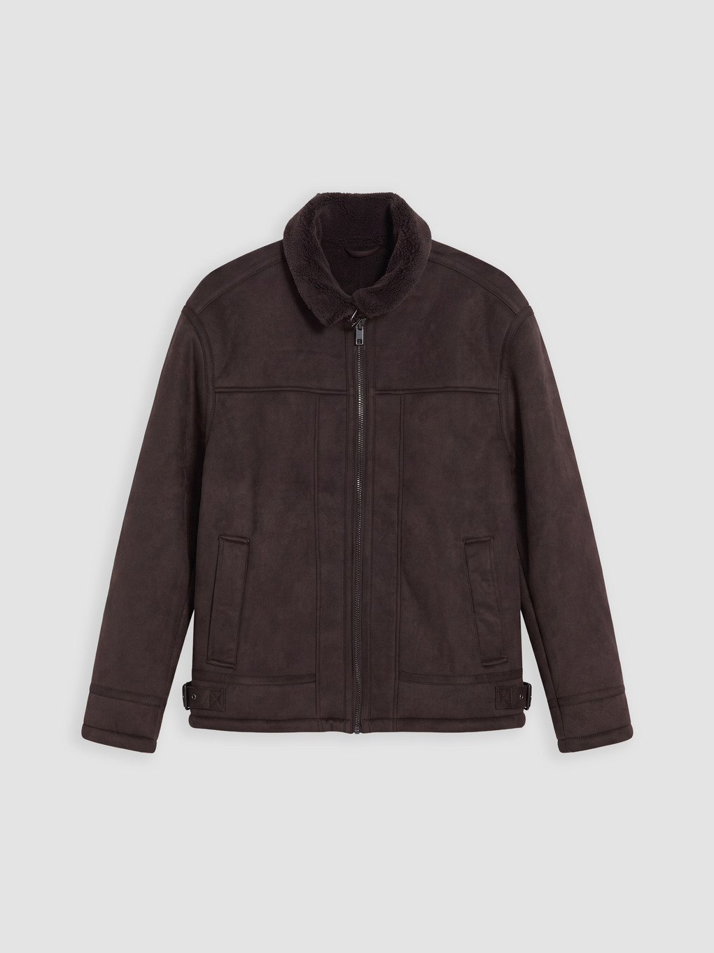 Kahverengi Regular Fit Deri Görünümlü Erkek Mont-3