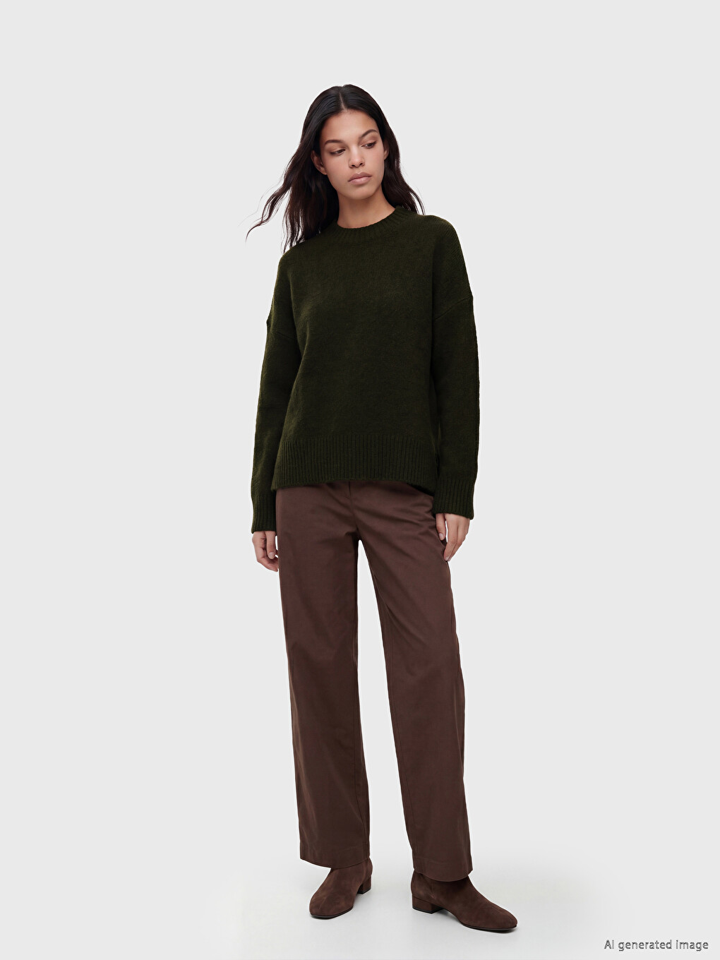 Pull-over En Maille Pour Femme À Col Rond-1
