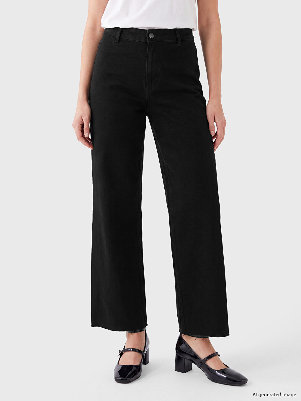 Siyah Wideleg Kadın Jean Pantolon-1