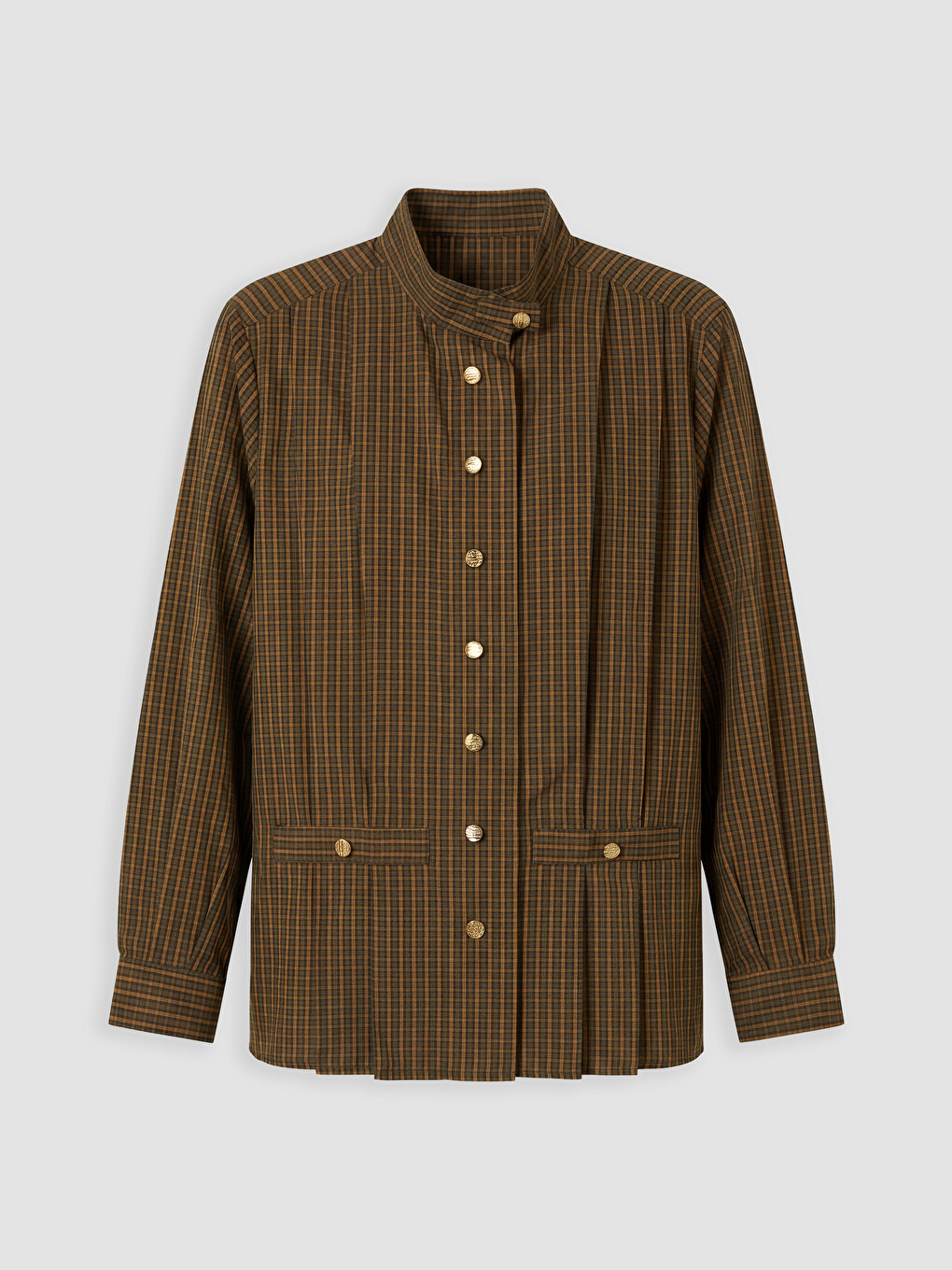 Grandad Collar Plaid Women's Shirt-4