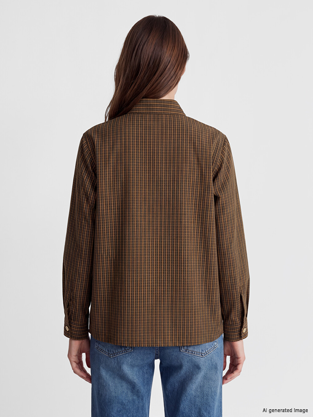 Grandad Collar Plaid Women's Shirt-3