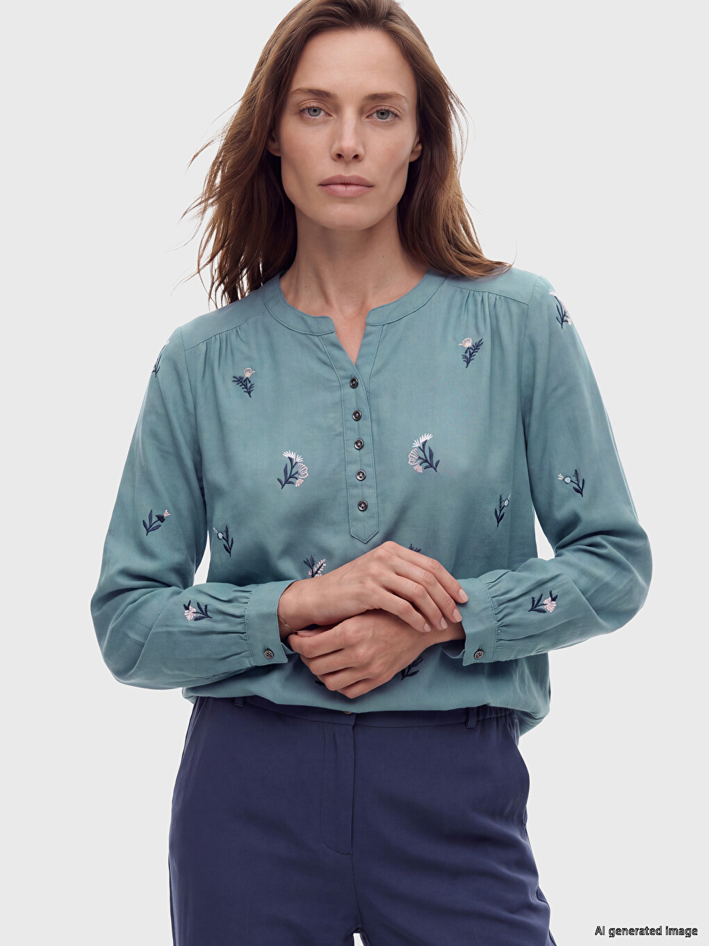 Notch Neck Embroidered Women's Blouse