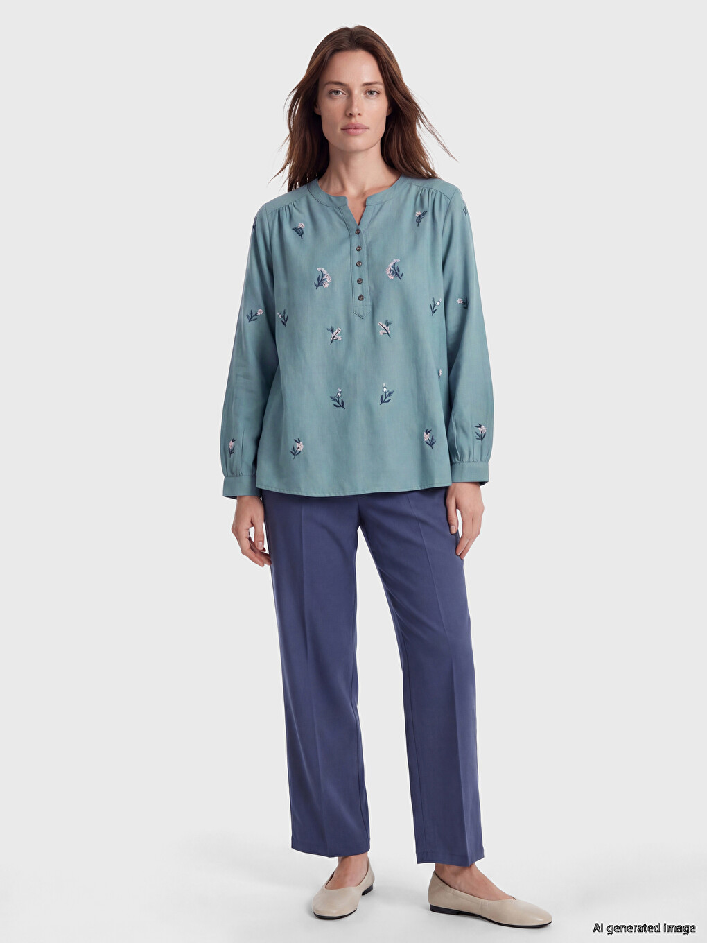 Notch Neck Embroidered Women's Blouse-1