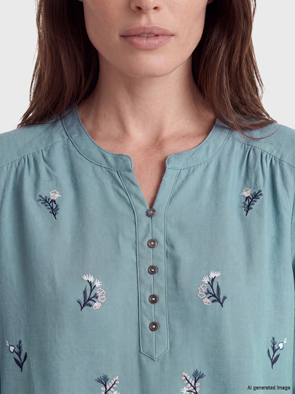Notch Neck Embroidered Women's Blouse-2