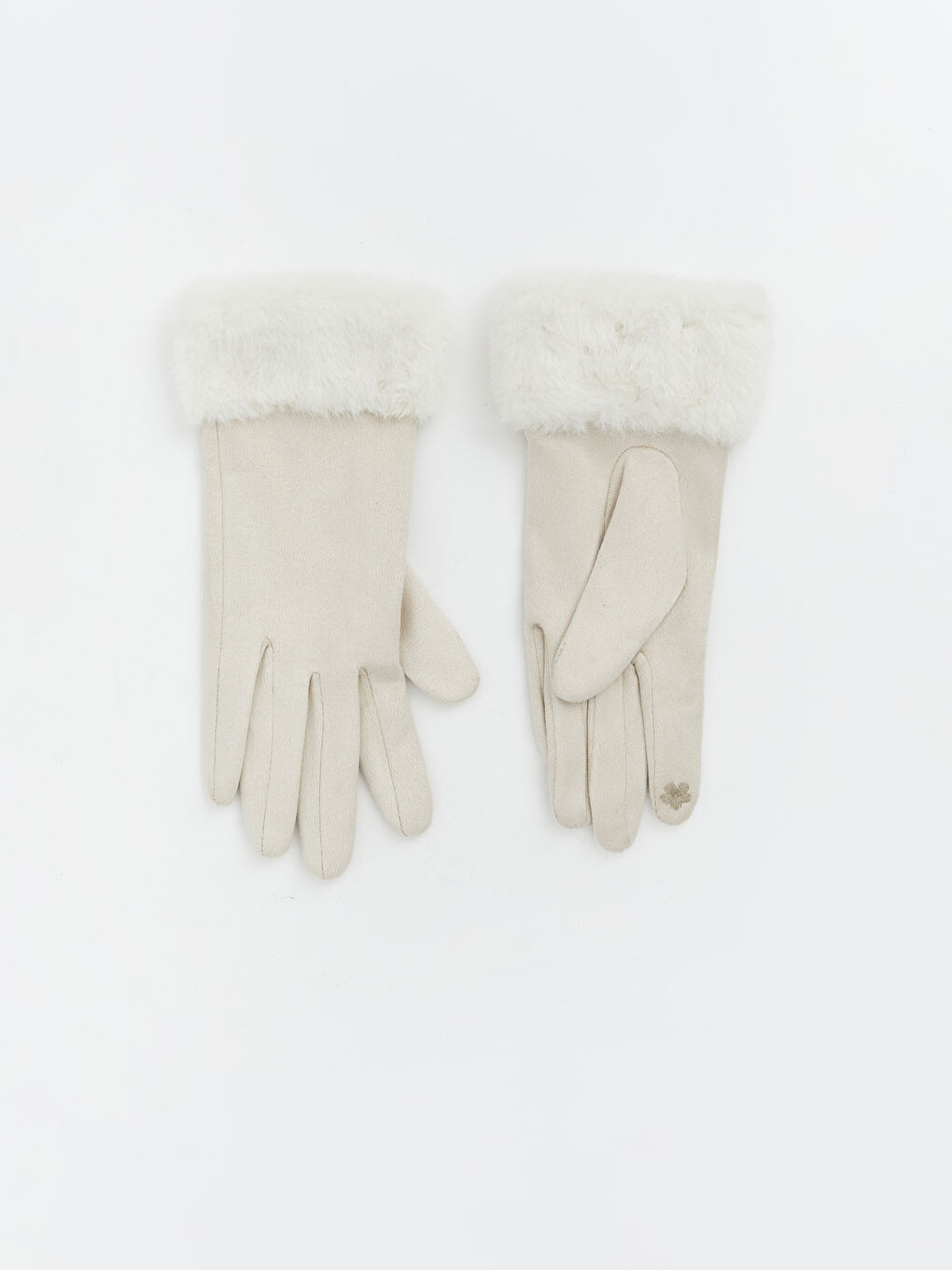 Ekru Nakışlı Suni Kürk Detaylı Kadın Eldiven