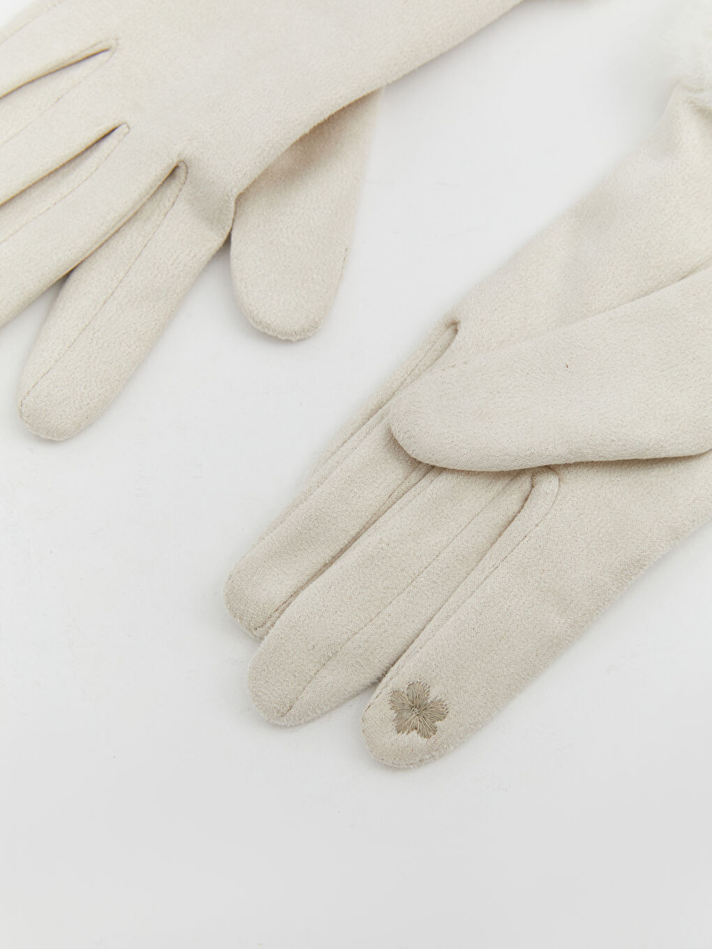 Ekru Nakışlı Suni Kürk Detaylı Kadın Eldiven-1
