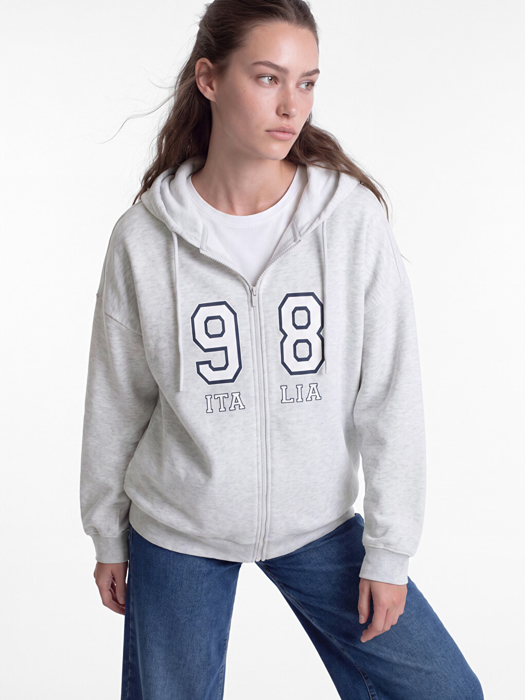 Hooded Printed Women's Thick Zippered Sweatshirt