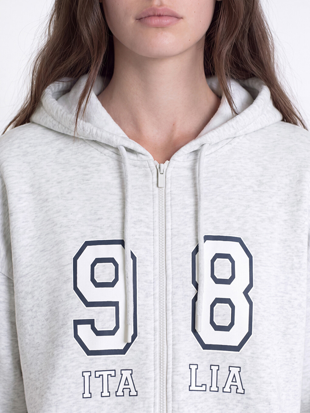 Hooded Printed Women's Thick Zippered Sweatshirt-2