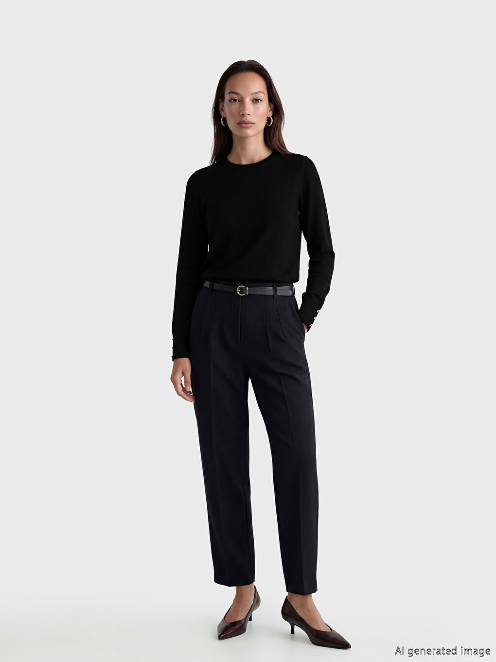 Siyah Bisiklet Yaka Kadın Triko Kazak