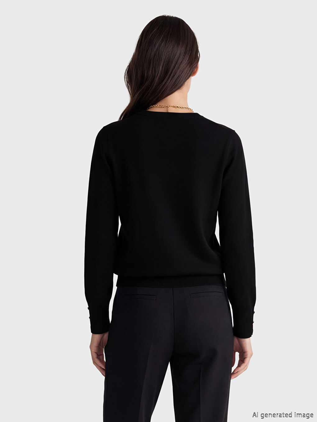 Siyah Bisiklet Yaka Kadın Triko Kazak-1