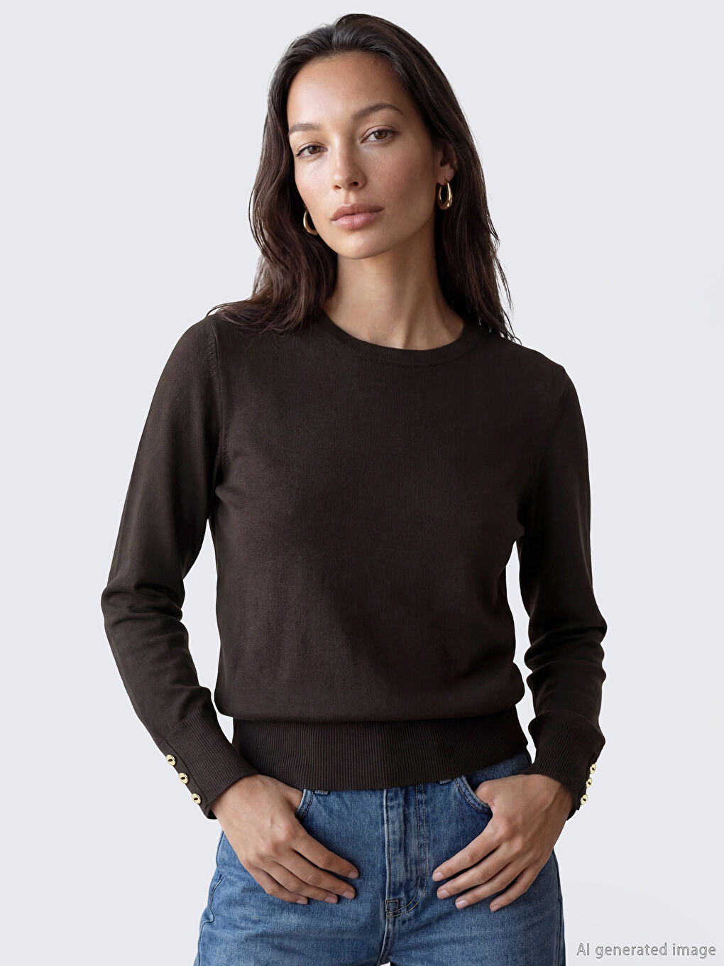 Kahverengi Bisiklet Yaka Kadın Triko Kazak	