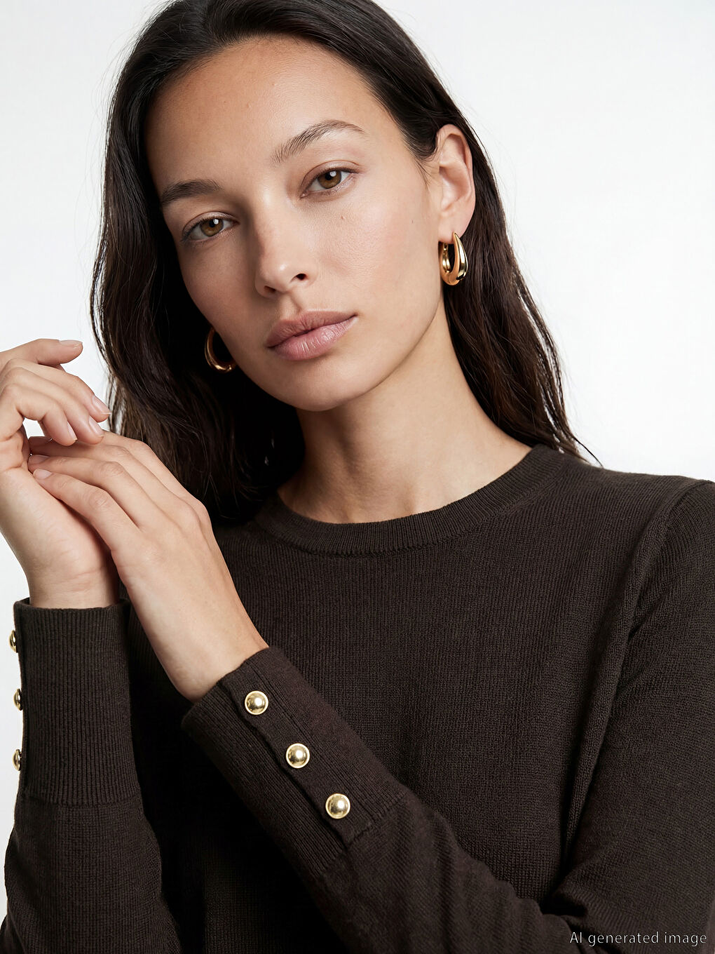 Kahverengi Bisiklet Yaka Kadın Triko Kazak	-2