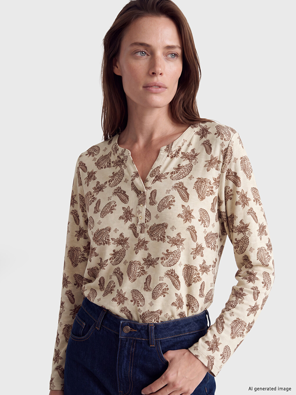 Notch Neck Patterned Blouse