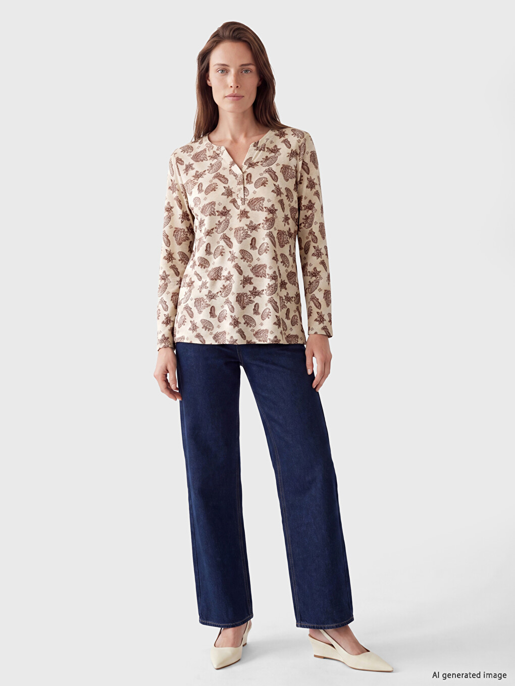 Notch Neck Patterned Blouse-1