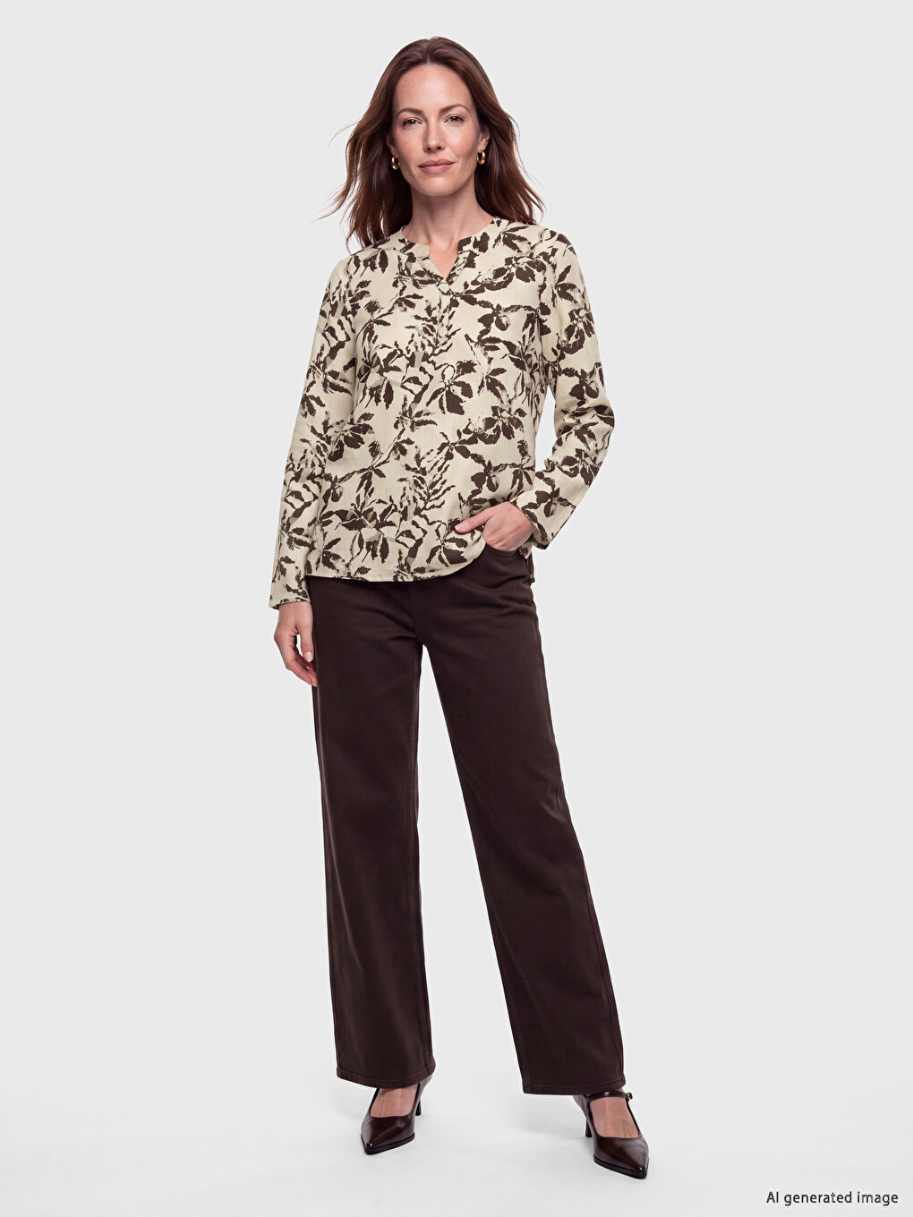 Notch Neck Floral Blouse-1