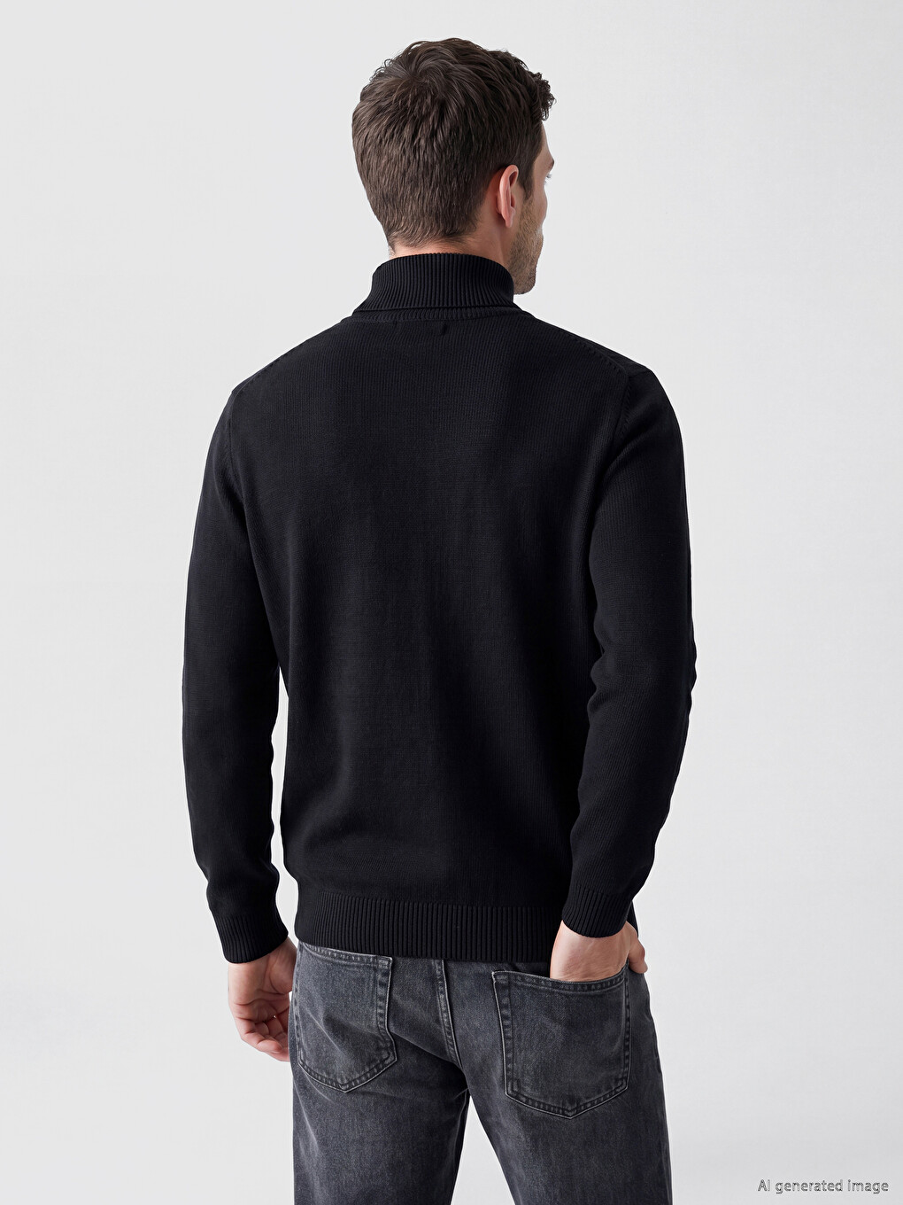 Siyah Regular Fit Dik Yaka Erkek Triko Hırka-2