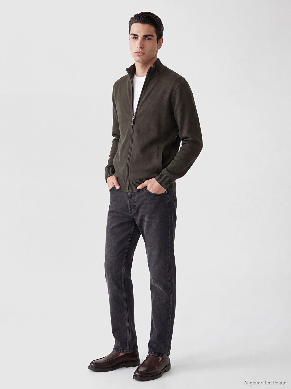 Regular Fit Mock Neck Men's Knitwear Cardigan-2