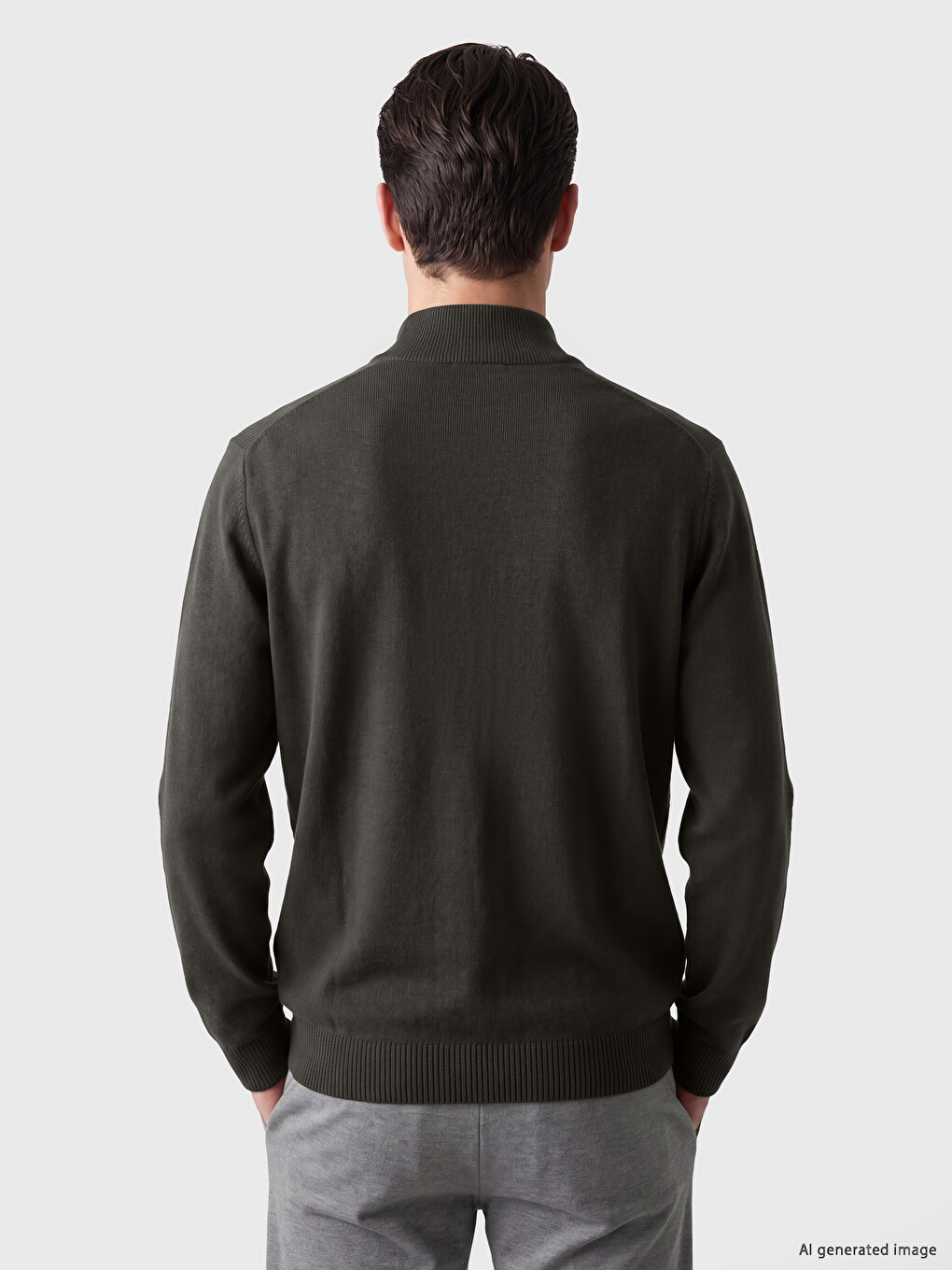 Yeşil Regular Fit Dik Yaka Erkek Triko Hırka-1