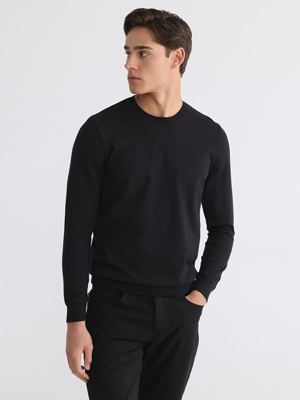 Siyah Bisiklet Yaka Erkek Triko Kazak