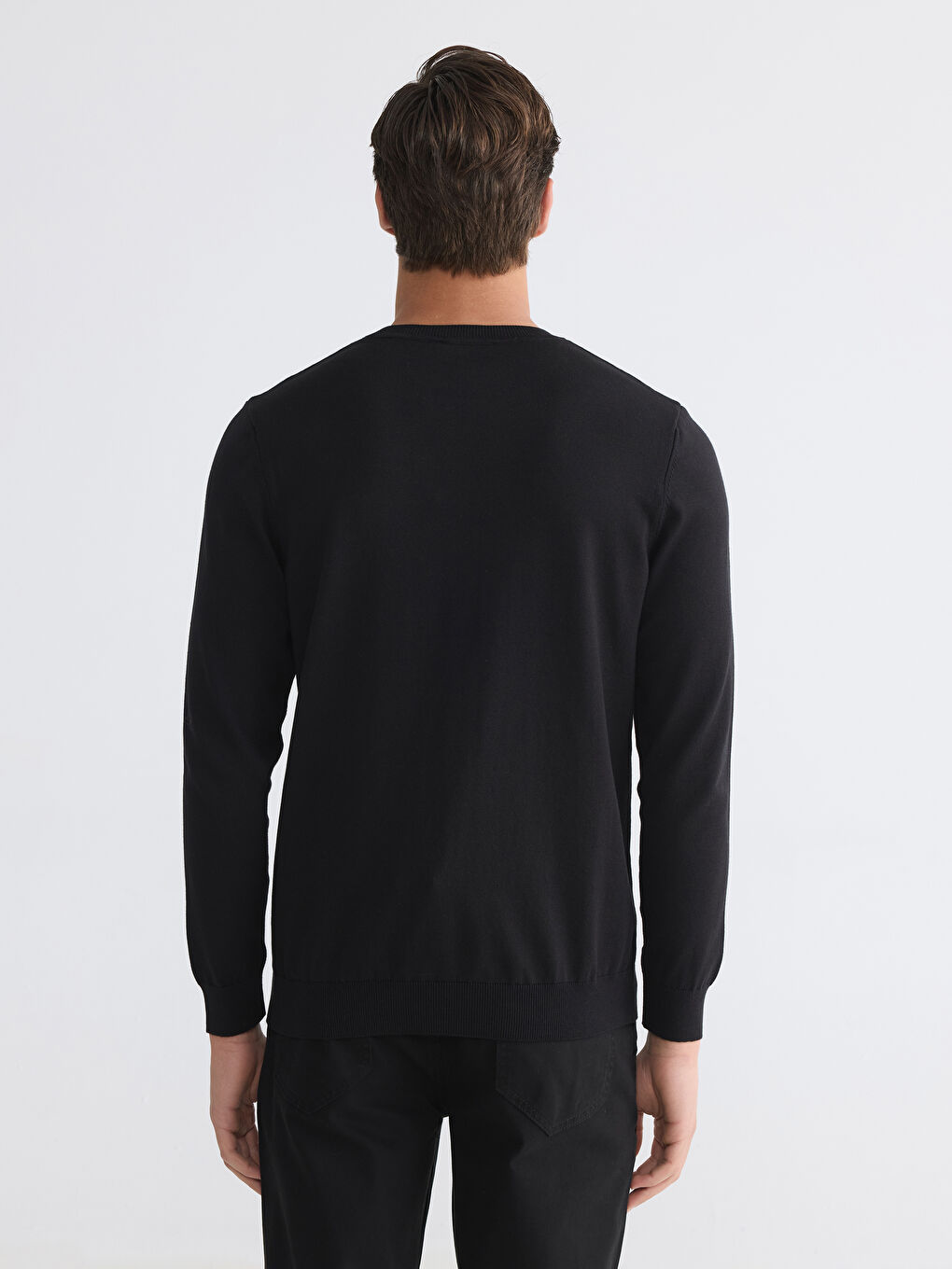 Siyah Bisiklet Yaka Erkek Triko Kazak-3