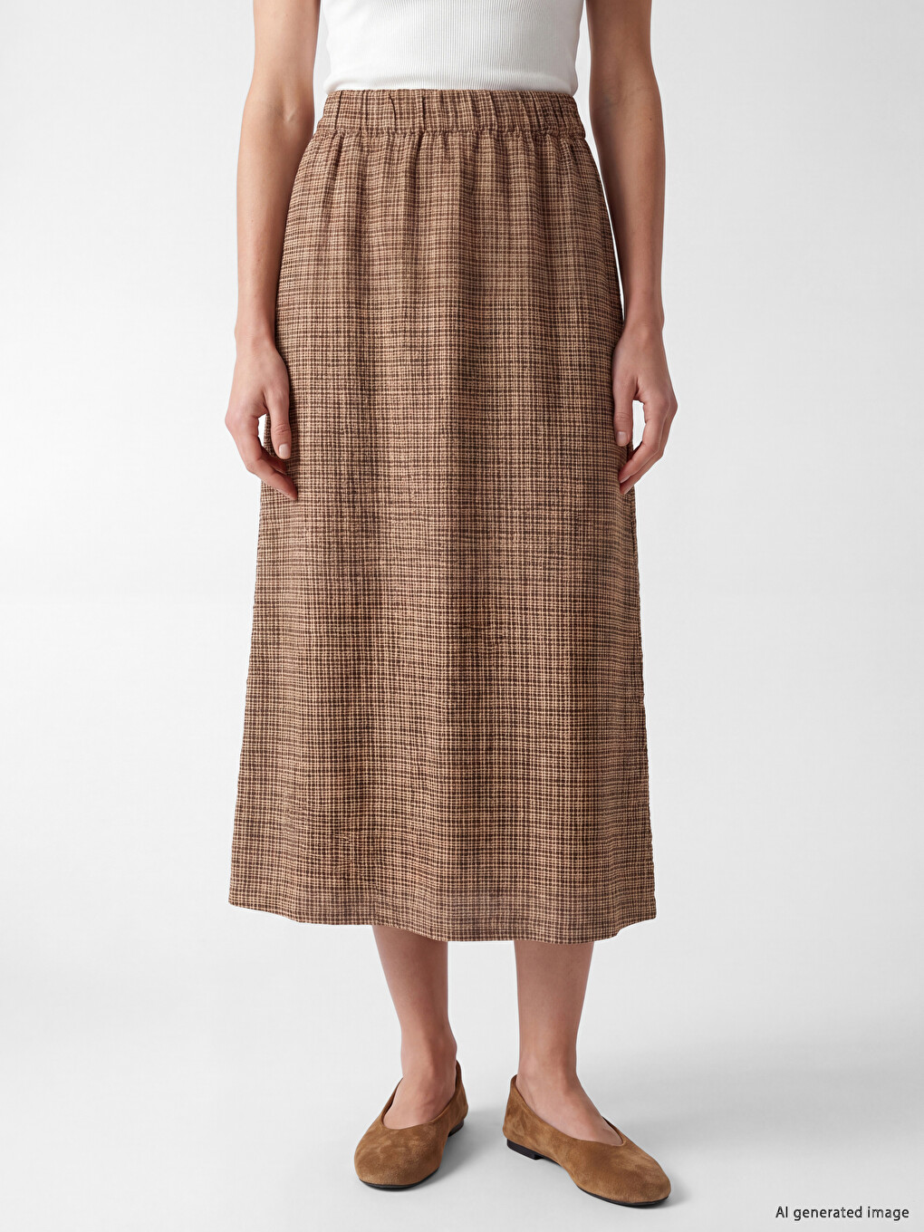 Elastic Waist Plaid A Form Skirt-1
