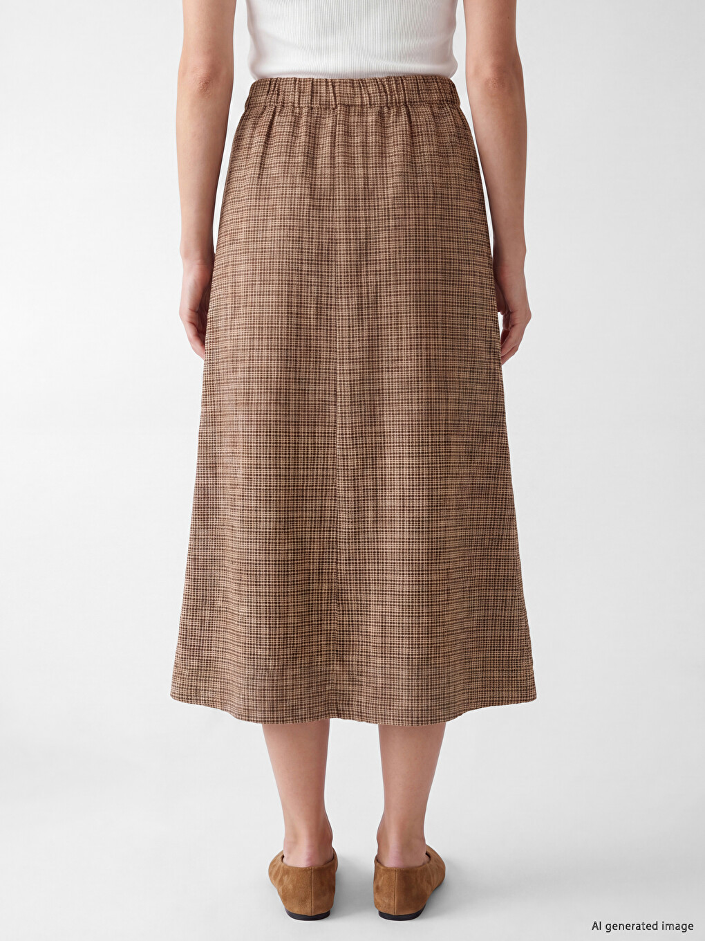 Elastic Waist Plaid A Form Skirt-3