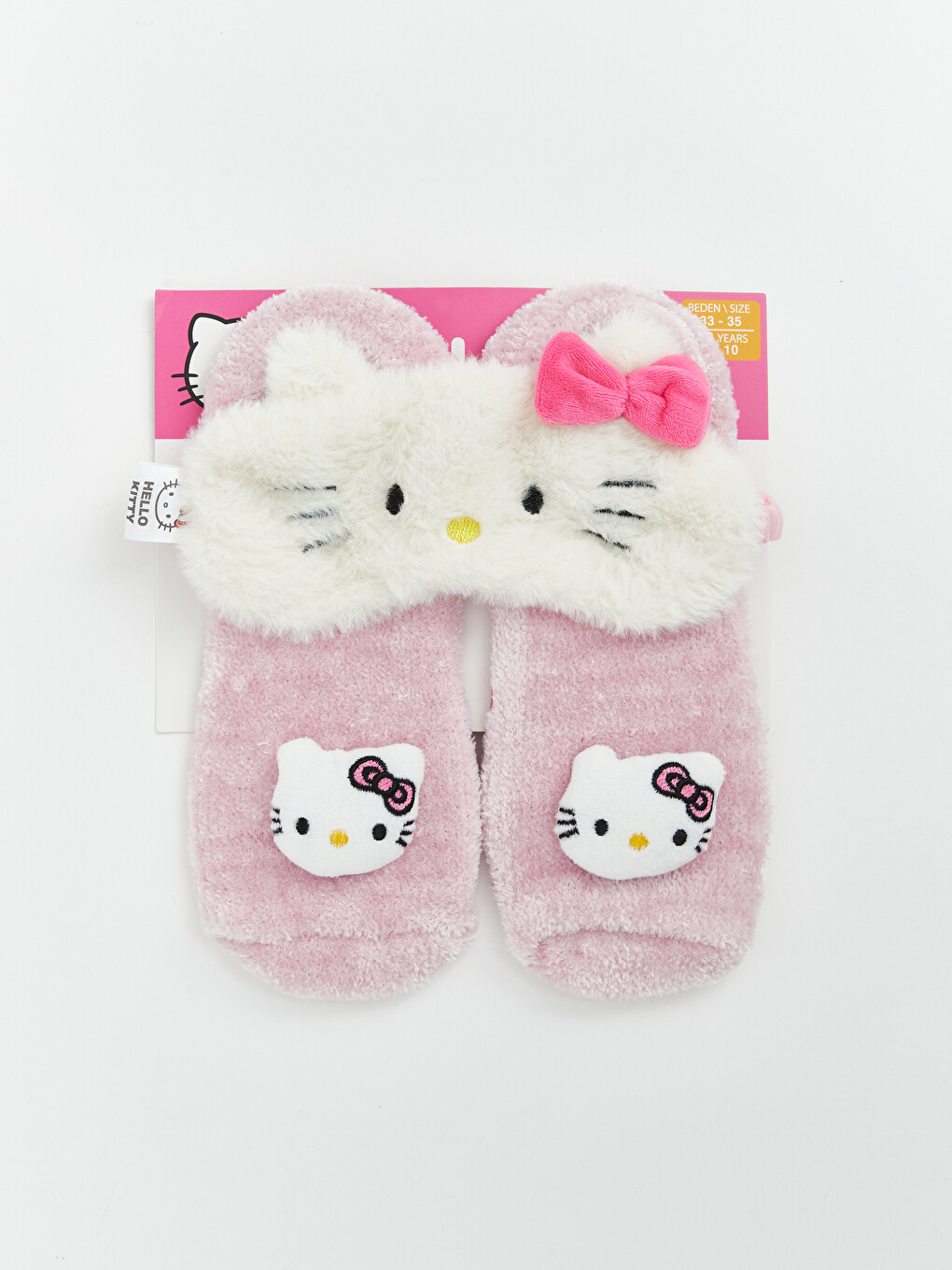 Hello Kitty Desenli Kaydırmaz Tabanlı Kız Çocuk Ev Çorabı Ve Uyku Bandı