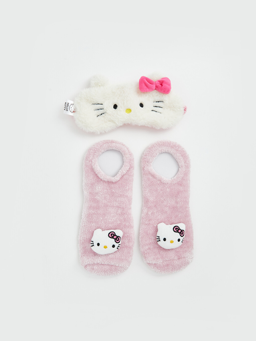 Hello Kitty Desenli Kaydırmaz Tabanlı Kız Çocuk Ev Çorabı Ve Uyku Bandı-1