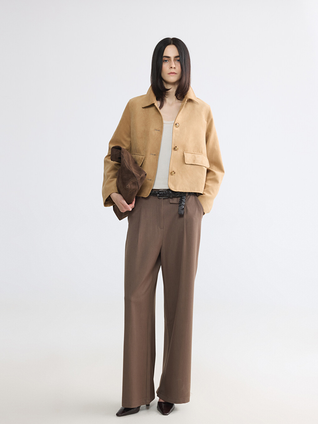 Shirt Collar Suede Look Women's Jacket-1
