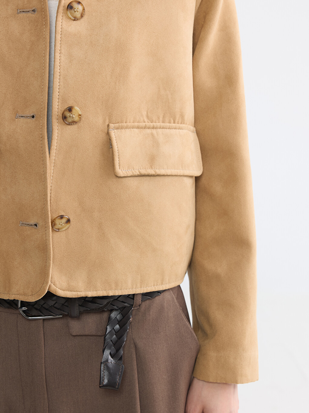 Shirt Collar Suede Look Women's Jacket-2