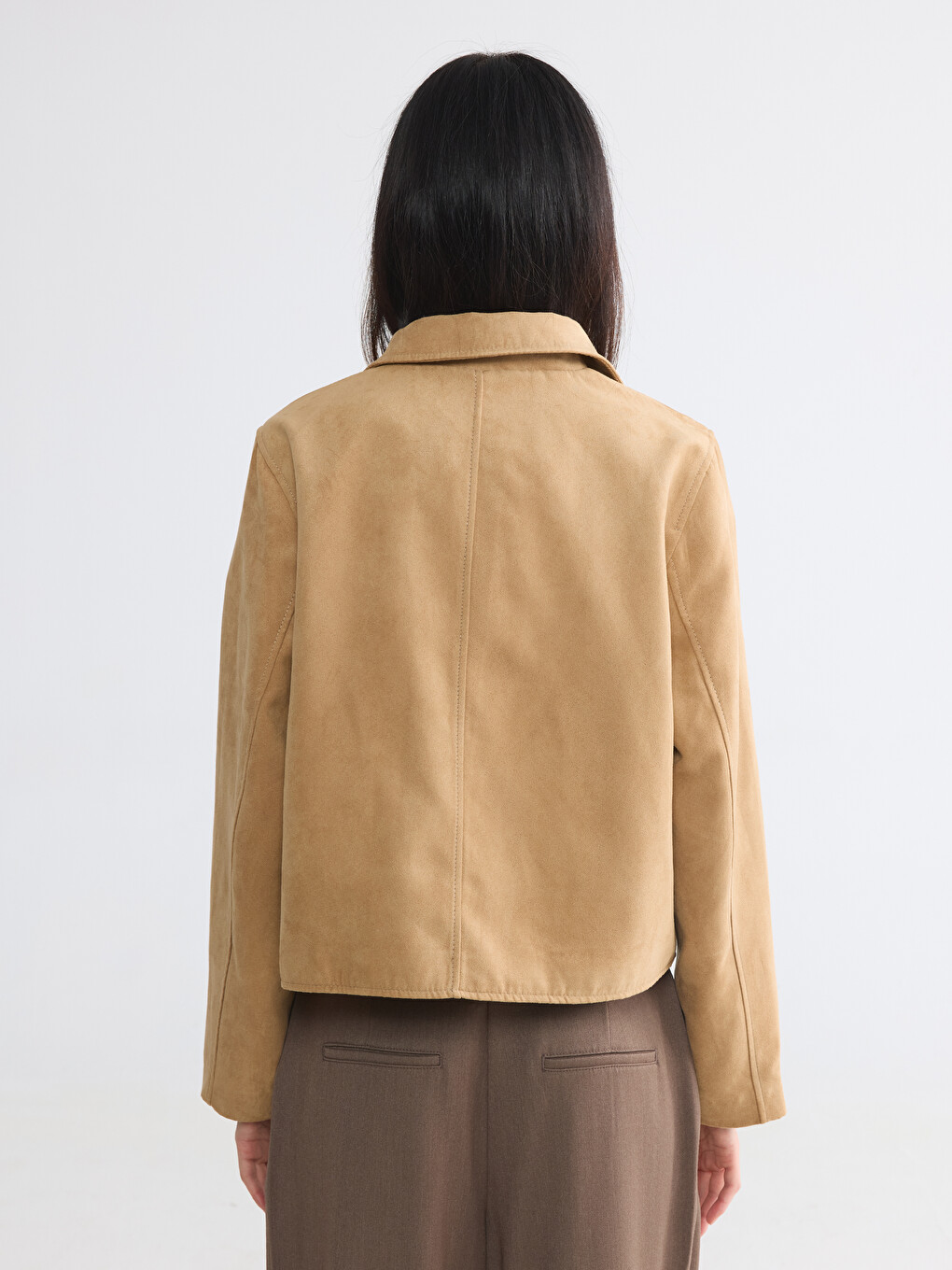 Shirt Collar Suede Look Women's Jacket-4
