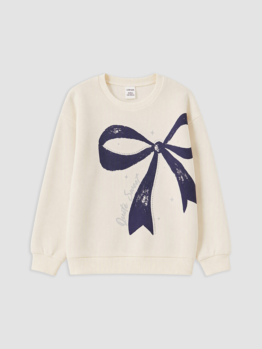 Ekru Baskılı Kız Çocuk Kalın Sweatshirt-1