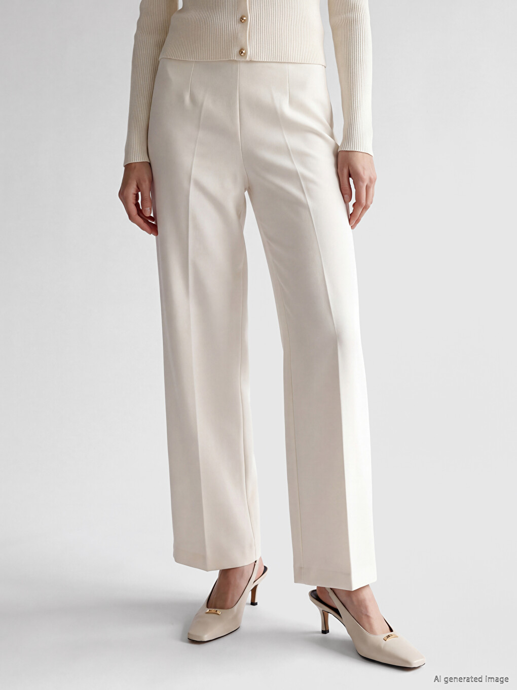 High Waisted Wide Leg Women's Trousers-1