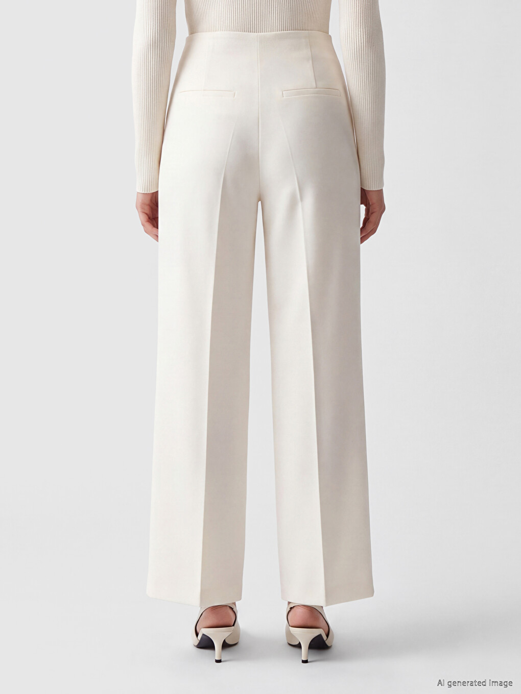 High Waisted Wide Leg Women's Trousers-3
