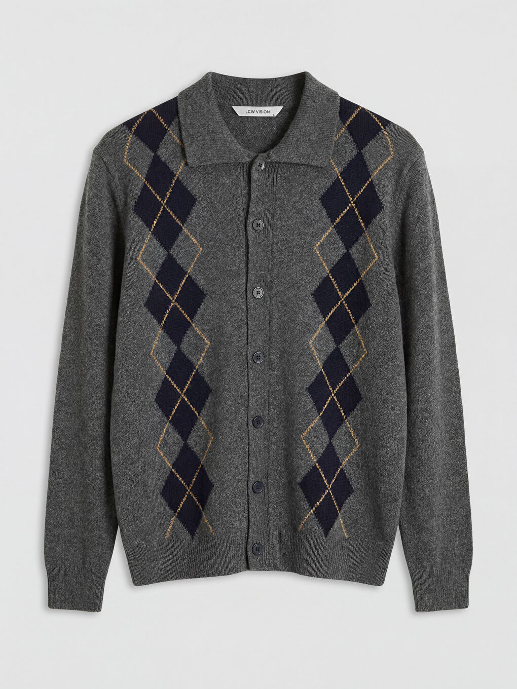 Antrasit Standart Kalıp Polo Yaka Erkek Triko Hırka