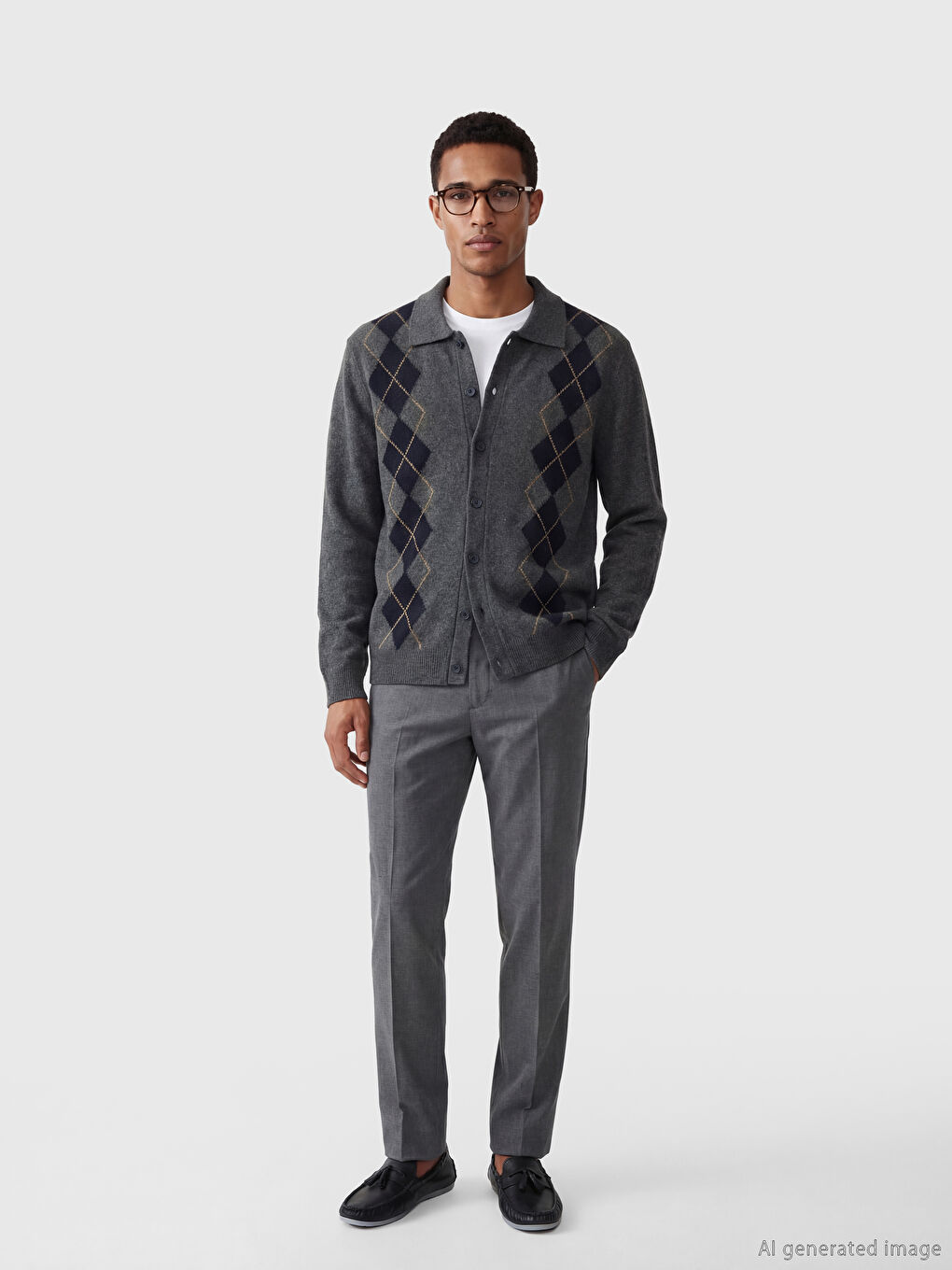 Antrasit Standart Kalıp Polo Yaka Erkek Triko Hırka-1