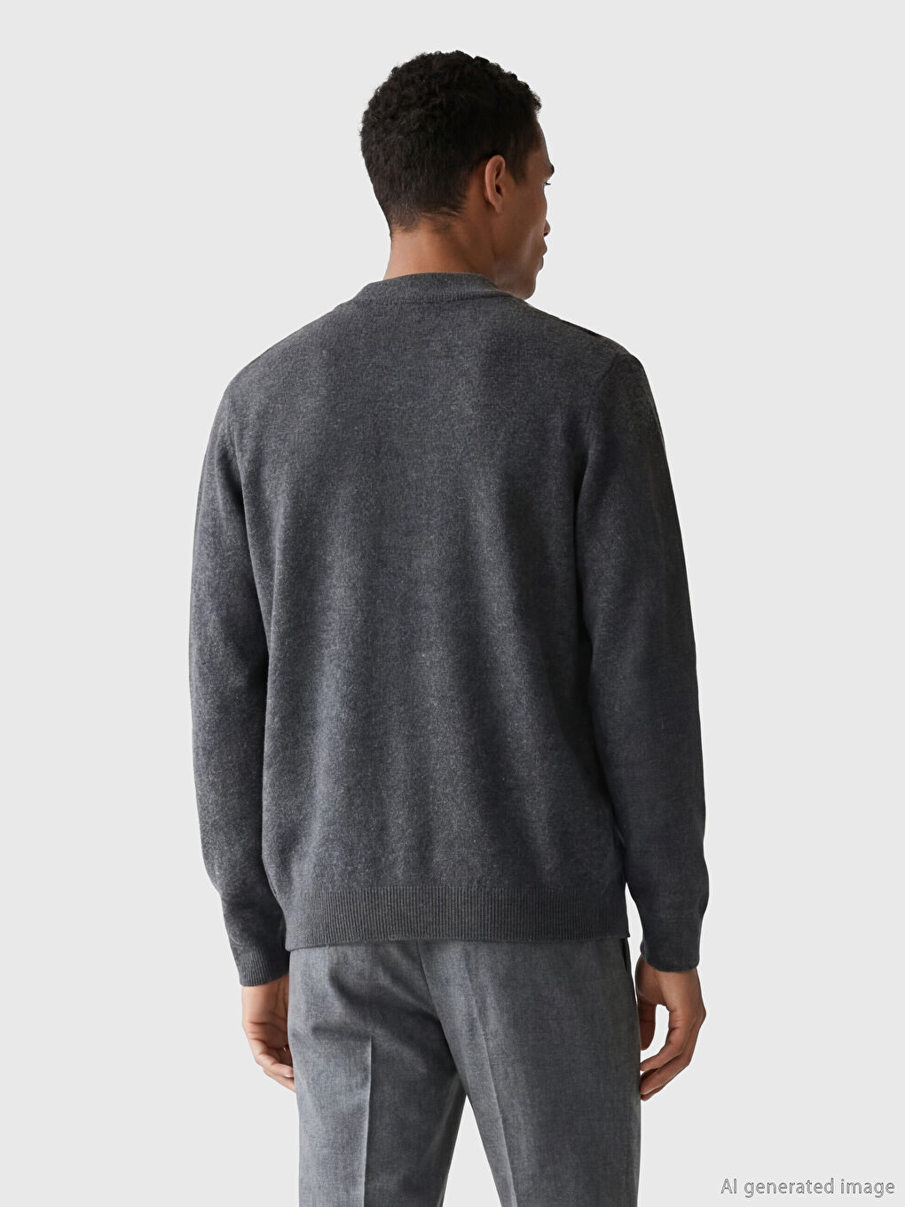 Antrasit Standart Kalıp Polo Yaka Erkek Triko Hırka-2