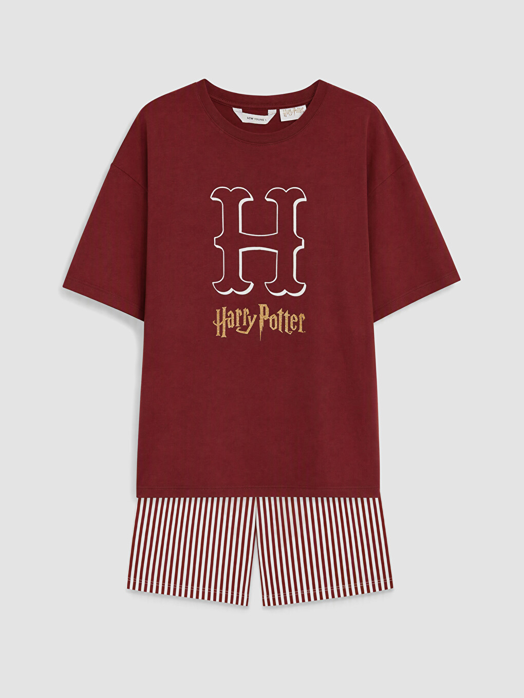 Bordo Harry Potter Baskılı Kadın Şortlu Pijama Takımı-4